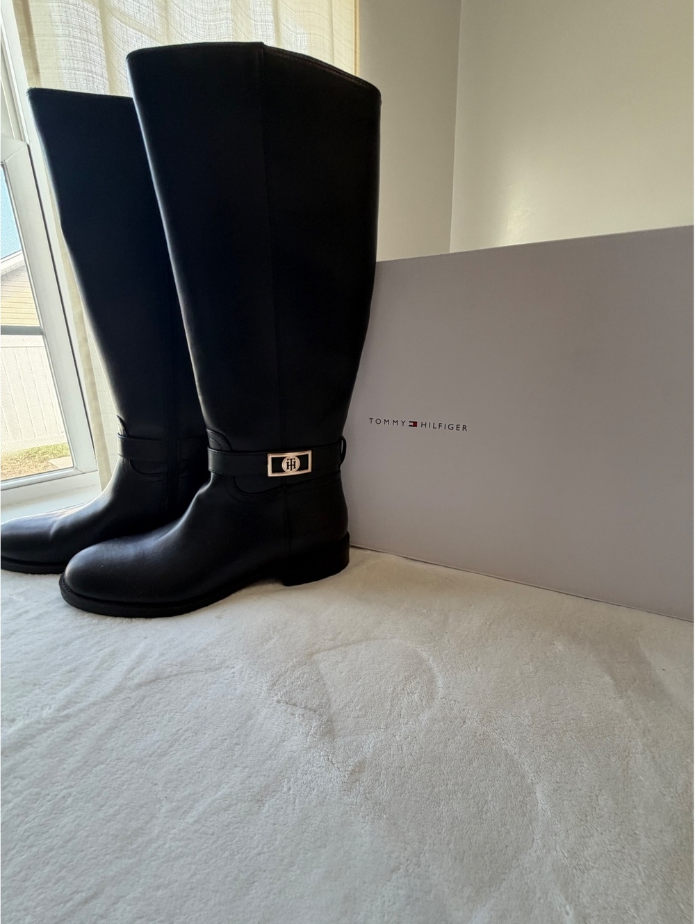Tommy Hilfiger Boots, Black, Shyenne Buckle, Side Zip, Flat Heel, Size 9M